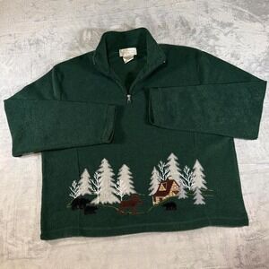 90s Vintage Mandal Bay Woodland Cabin Embroidered Fleece | Moose & Bears | XL